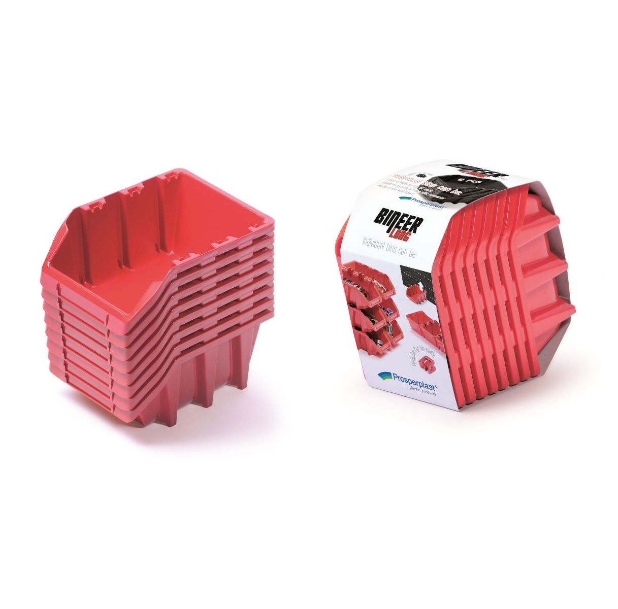 Set úložných boxů 8ks BINEER LONG 160x98x70mm, červený