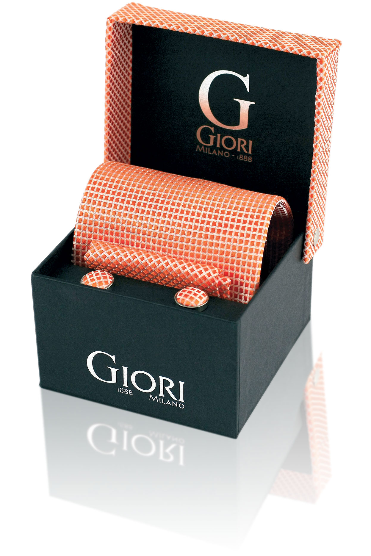 Hedvábná kravata a manžetové knoflíčky Giori Milano RS0801, losos