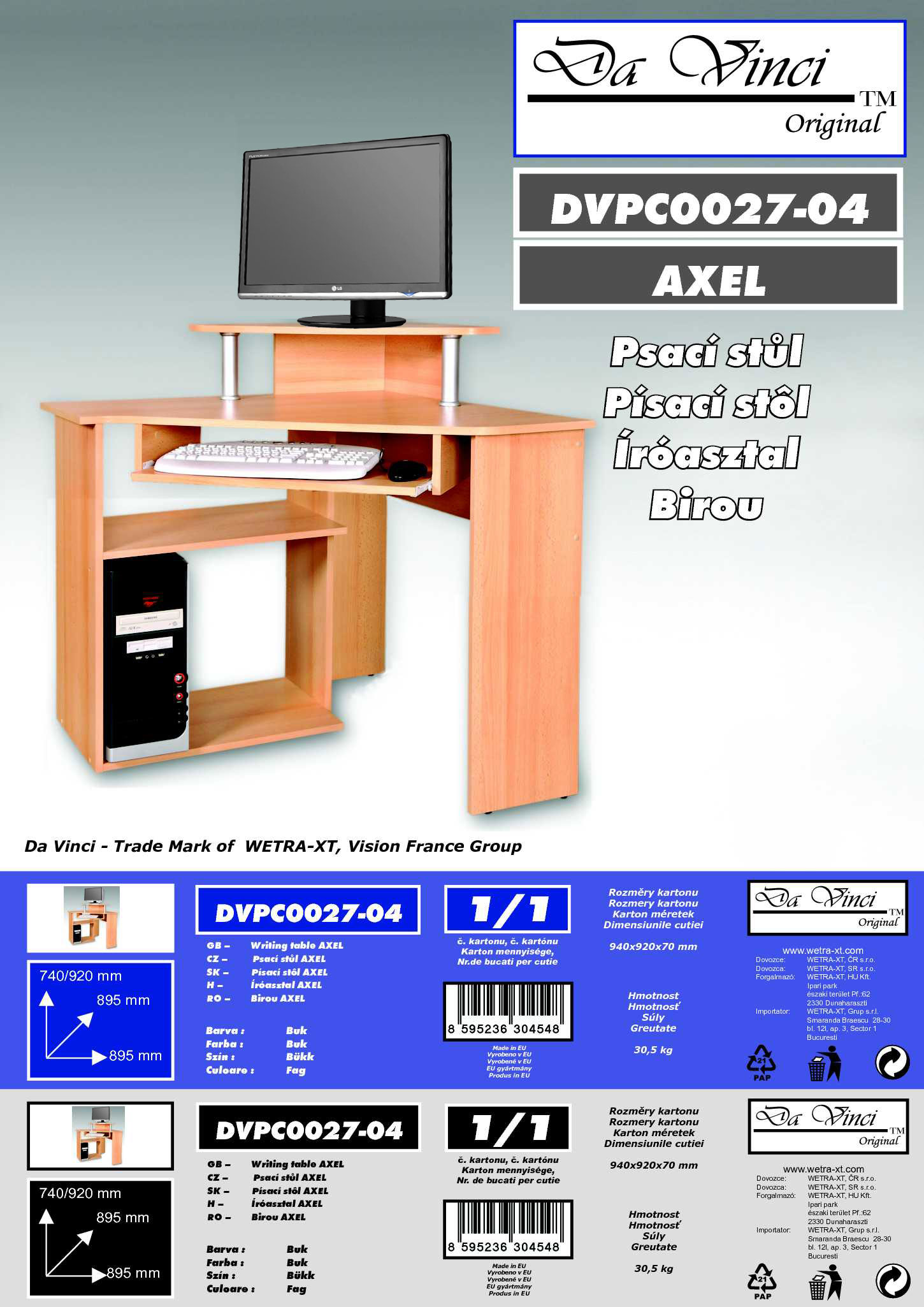 Rohový PC stůl Da Vinci Axel DVPC0027-04, buk