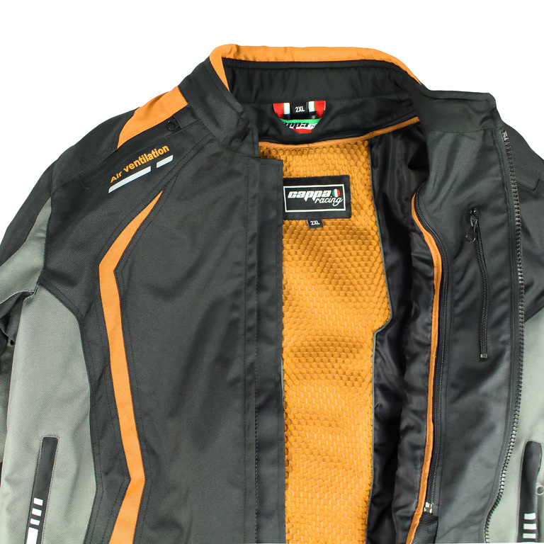 Bunda moto AREZZO textilní černá/oranžová XL