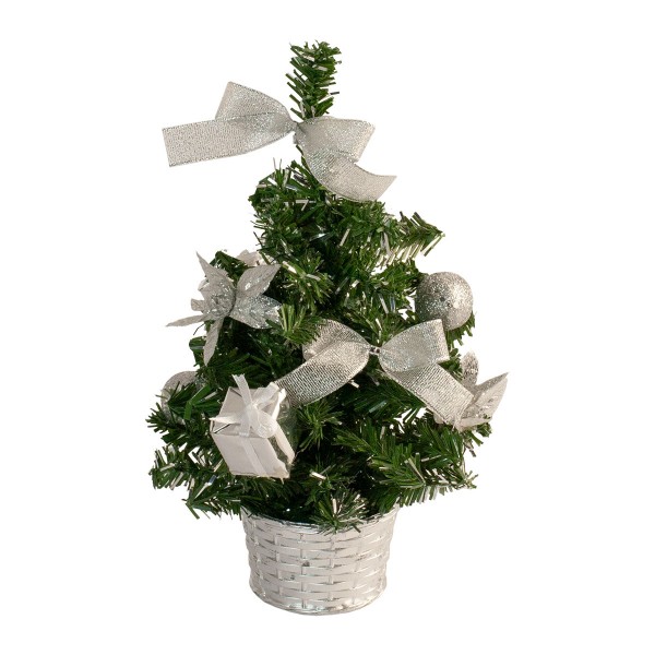 Ozdobený vánoční stromeček 25 cm, barva stříbrná