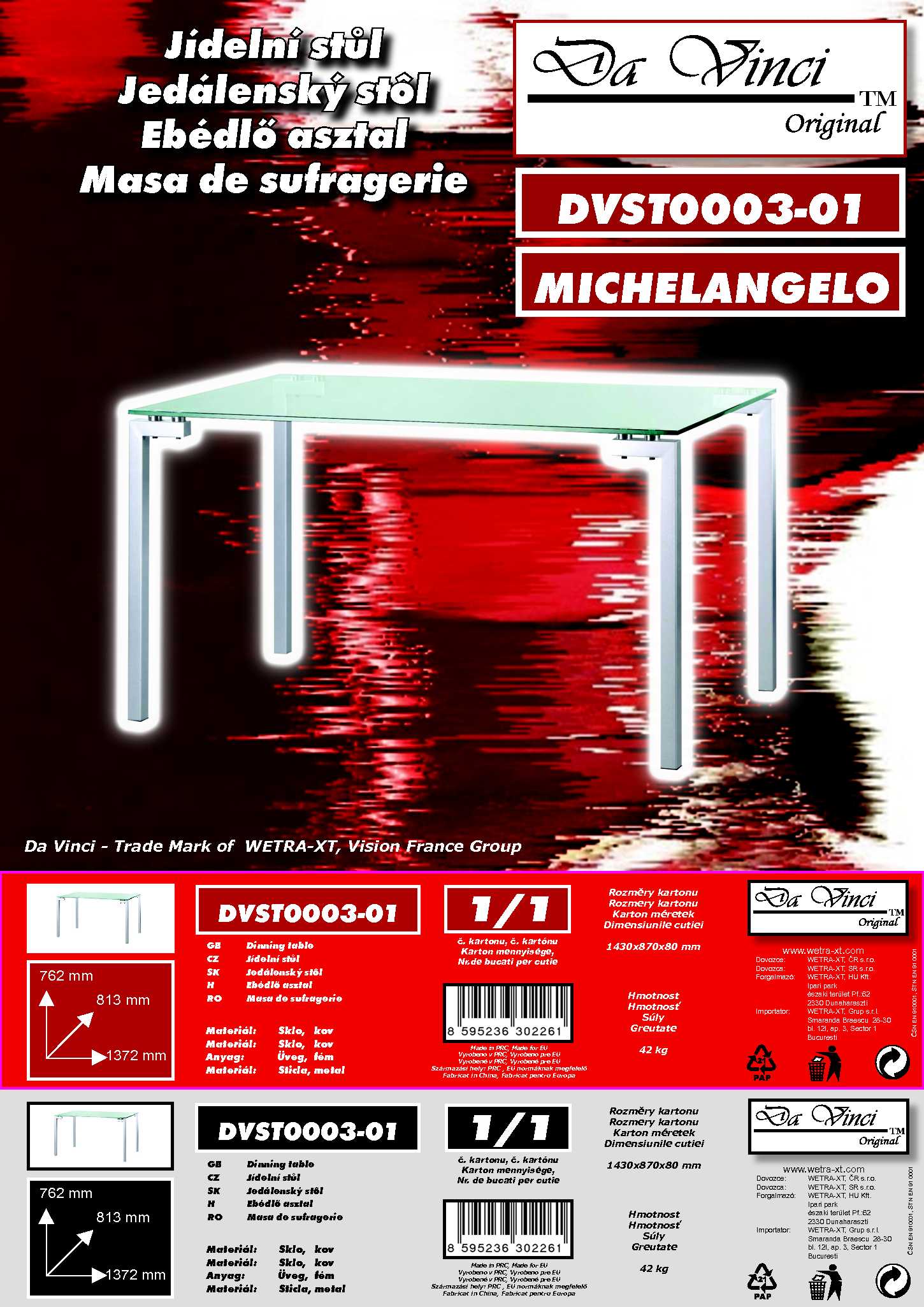 Jídelní stůl Da Vinci Michelangelo DVST0003-01
