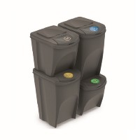 Sada 4 odpadkových košů SORTIBOX šedý kámen, objem 2x25l a 2x35l
