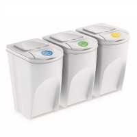 Sada 3 odpadkových košů SORTIBOX bílá, objem 3x35L