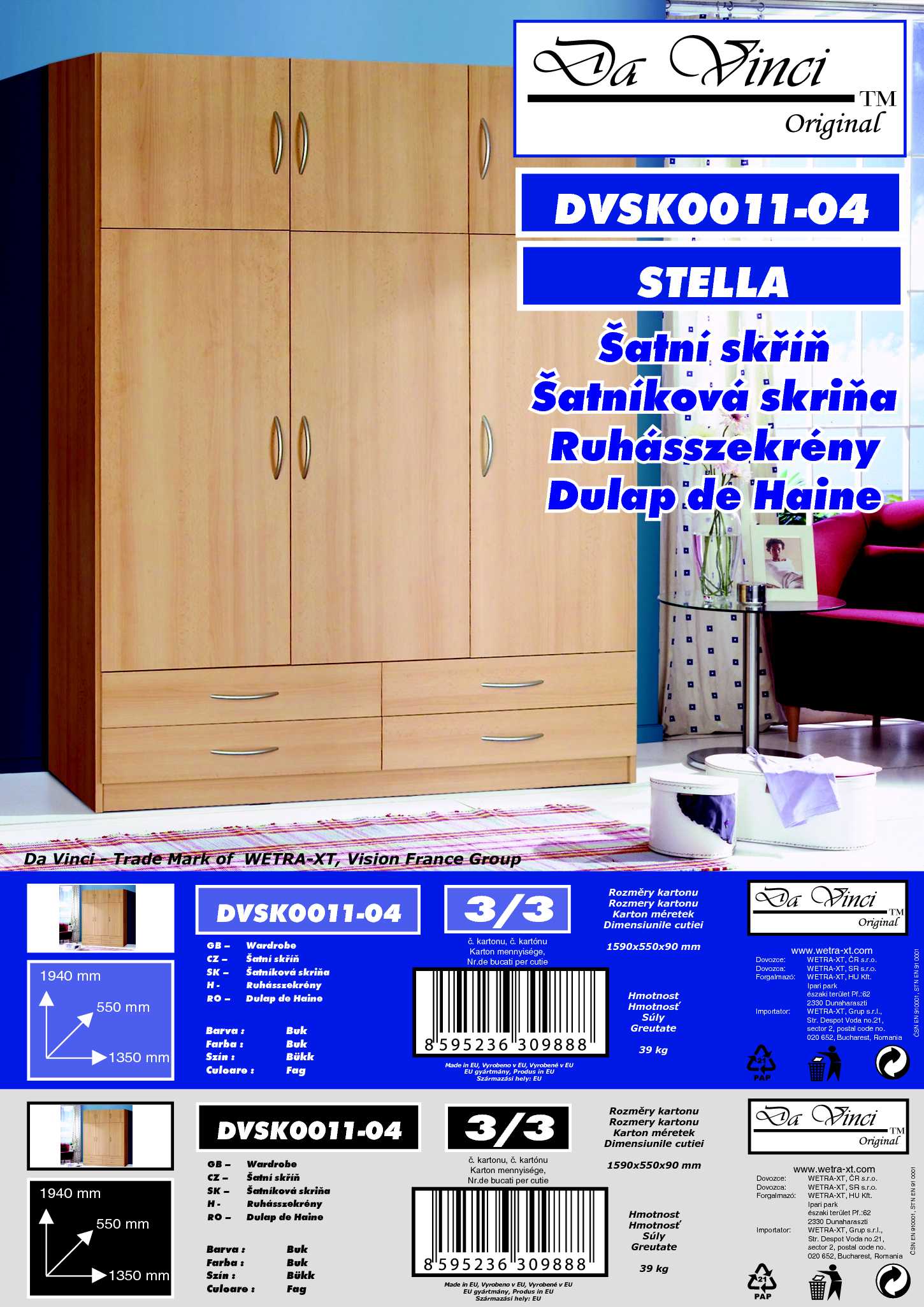 Šatní skříň Da Vinci Stella DVSK0011-04, buk