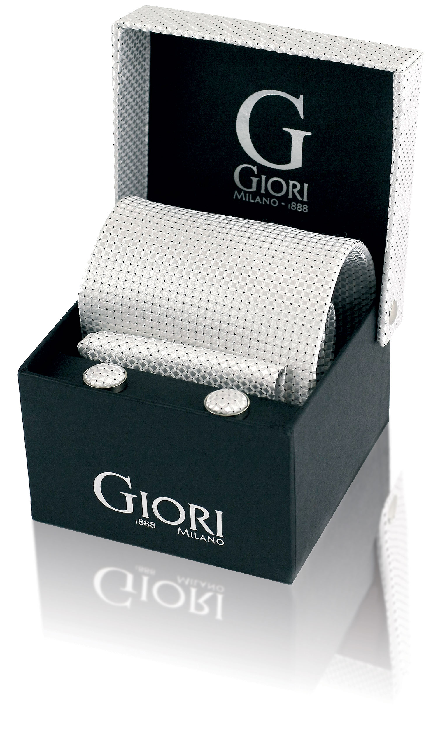 Hedvábná kravata a manžetové knoflíčky Giori Milano RS0802, bílé