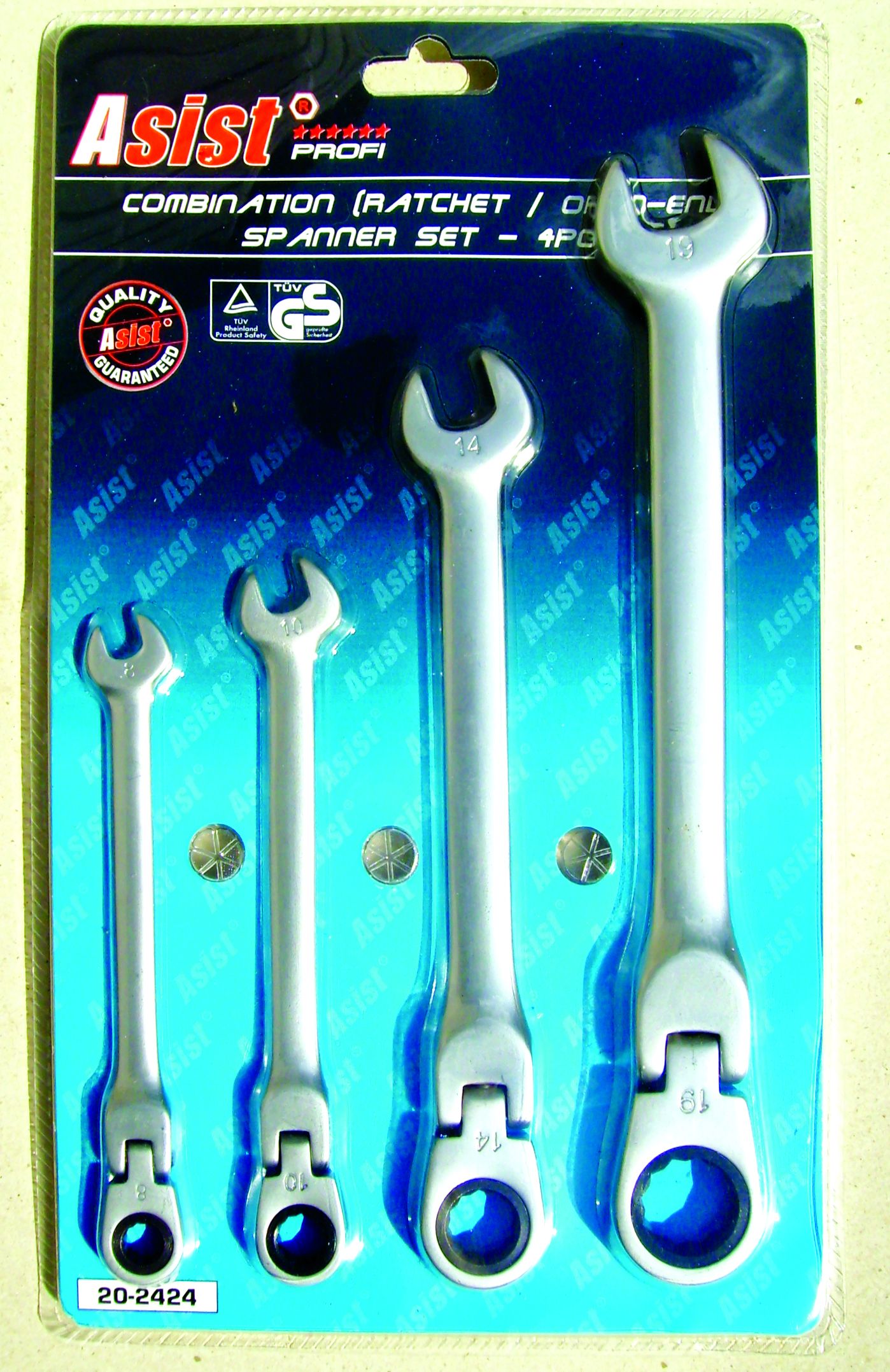 Set kombinovaných očko-ráčnových klíčů ASIST 20-2424, 4 ks