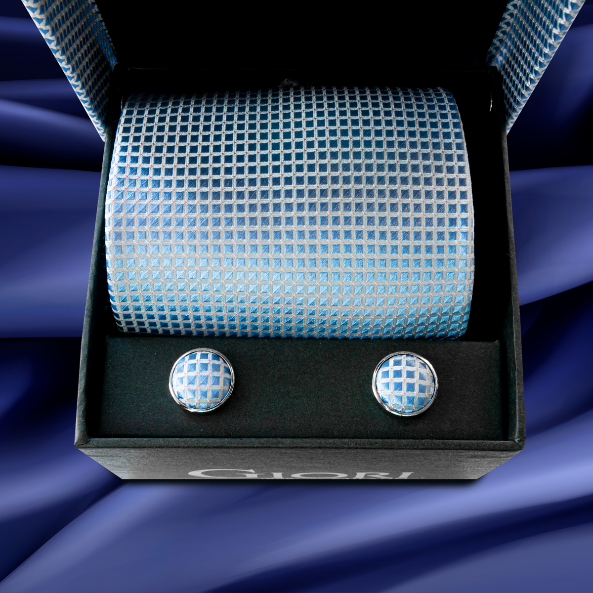Hedvábná kravata a manžetové knoflíčky Giori Milano RS0803, modré