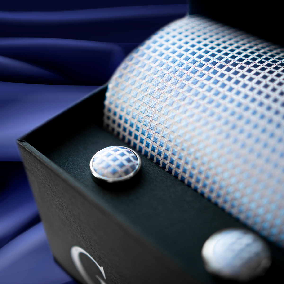 Hedvábná kravata a manžetové knoflíčky Giori Milano RS0803, modré