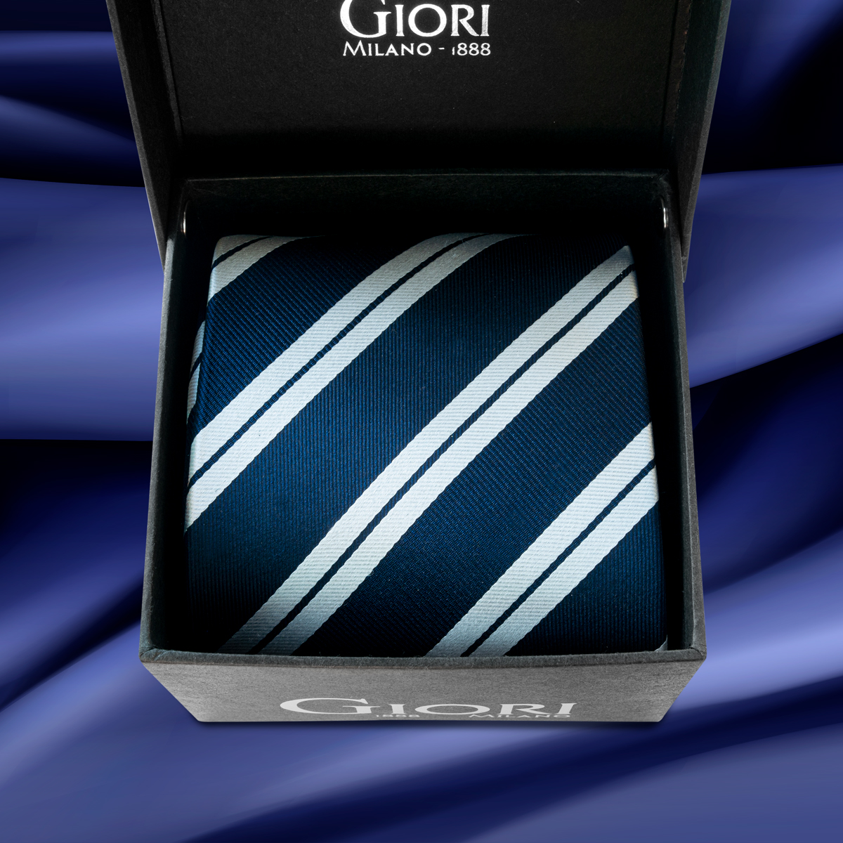 Hedvábná kravata Giori Milano RS0805, modro-bílá
