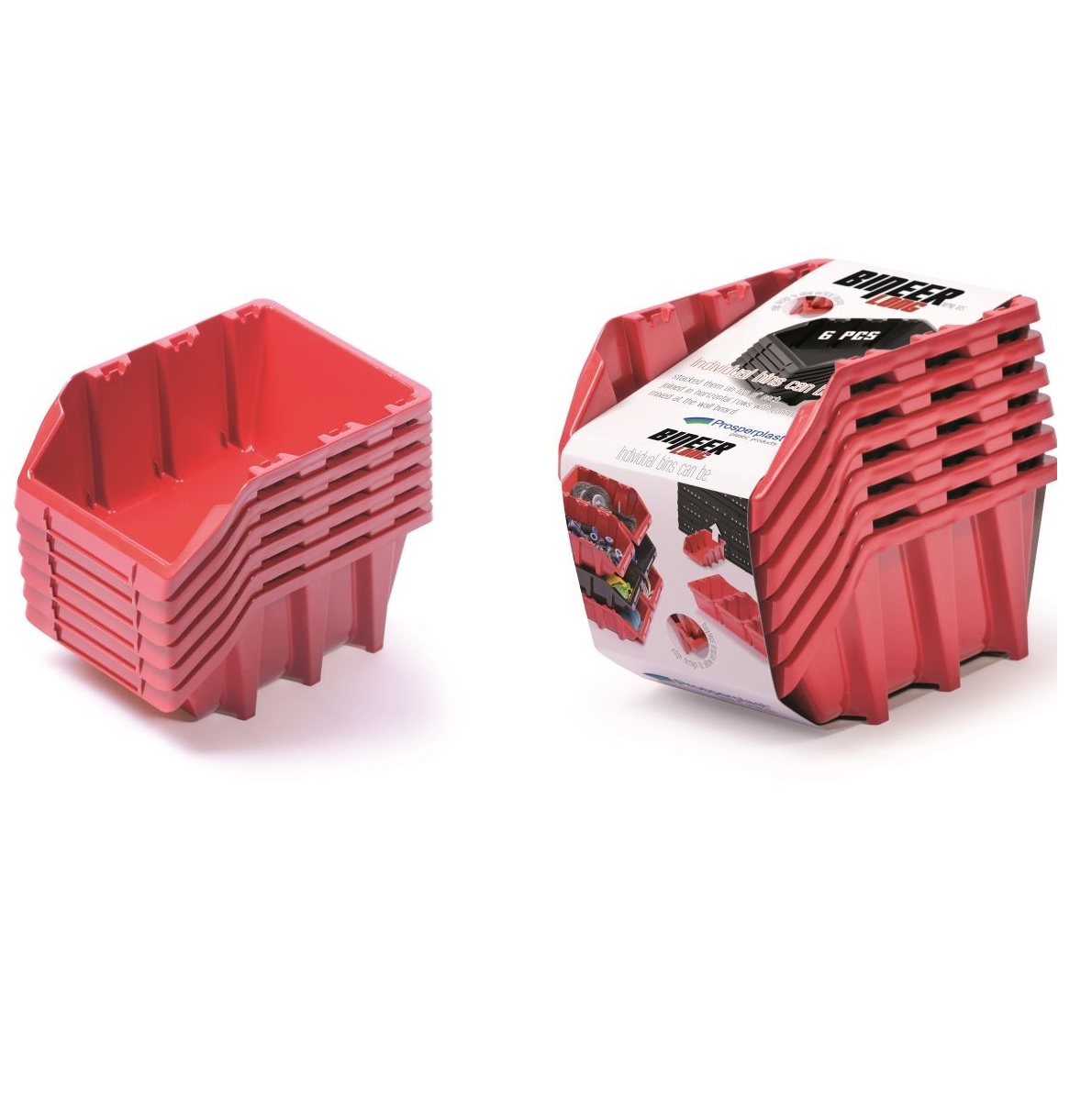 Set úložných boxů 6ks BINEER LONG 249x158x114mm, červený