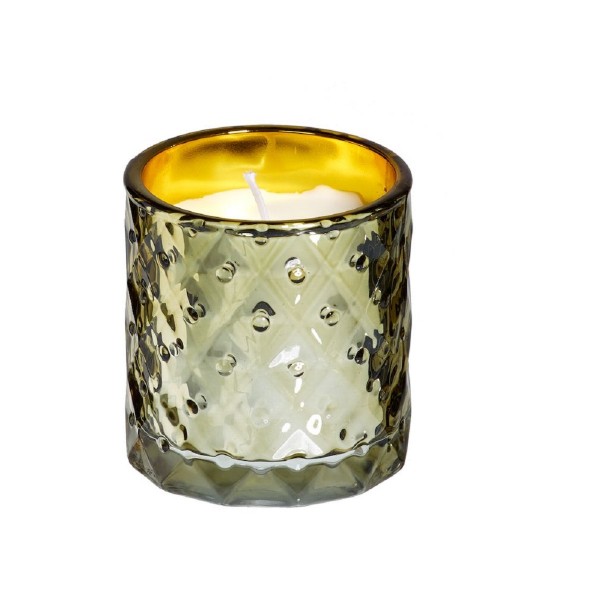 Svíčka ve strukturovaném skle 7x7,5cm bílá/zlatá