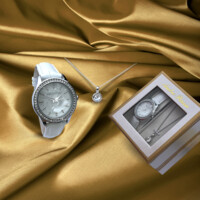 Andre Piasso - hodinky se šperkem v sadě, doplněno křišťály, hypoalergenní úprava, dárkové balení