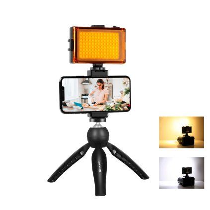Stativ Puluz držák na stativ + LED lampa + svorka na telefon