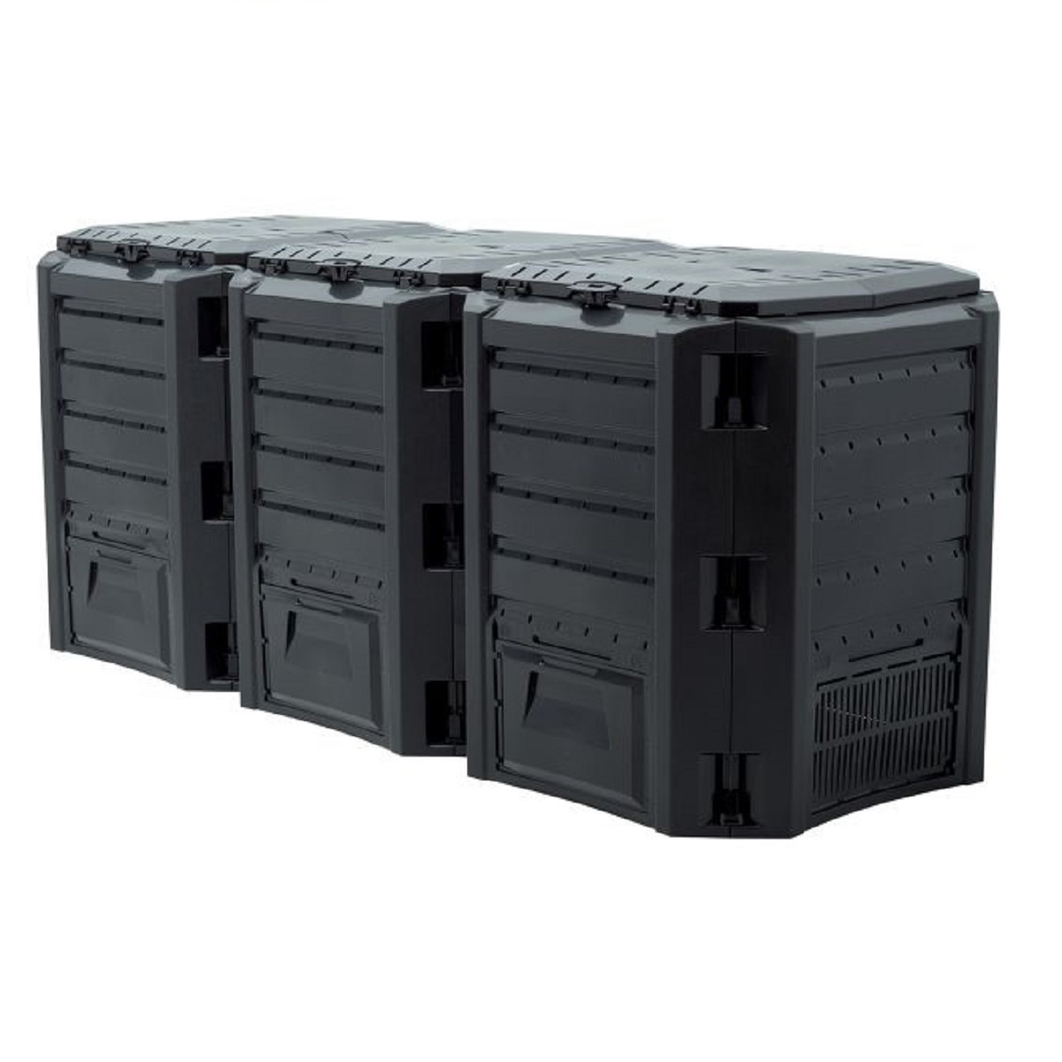 Černý segmentový kompostér MODULE COMPOGREEN se třemi moduly vedle sebe